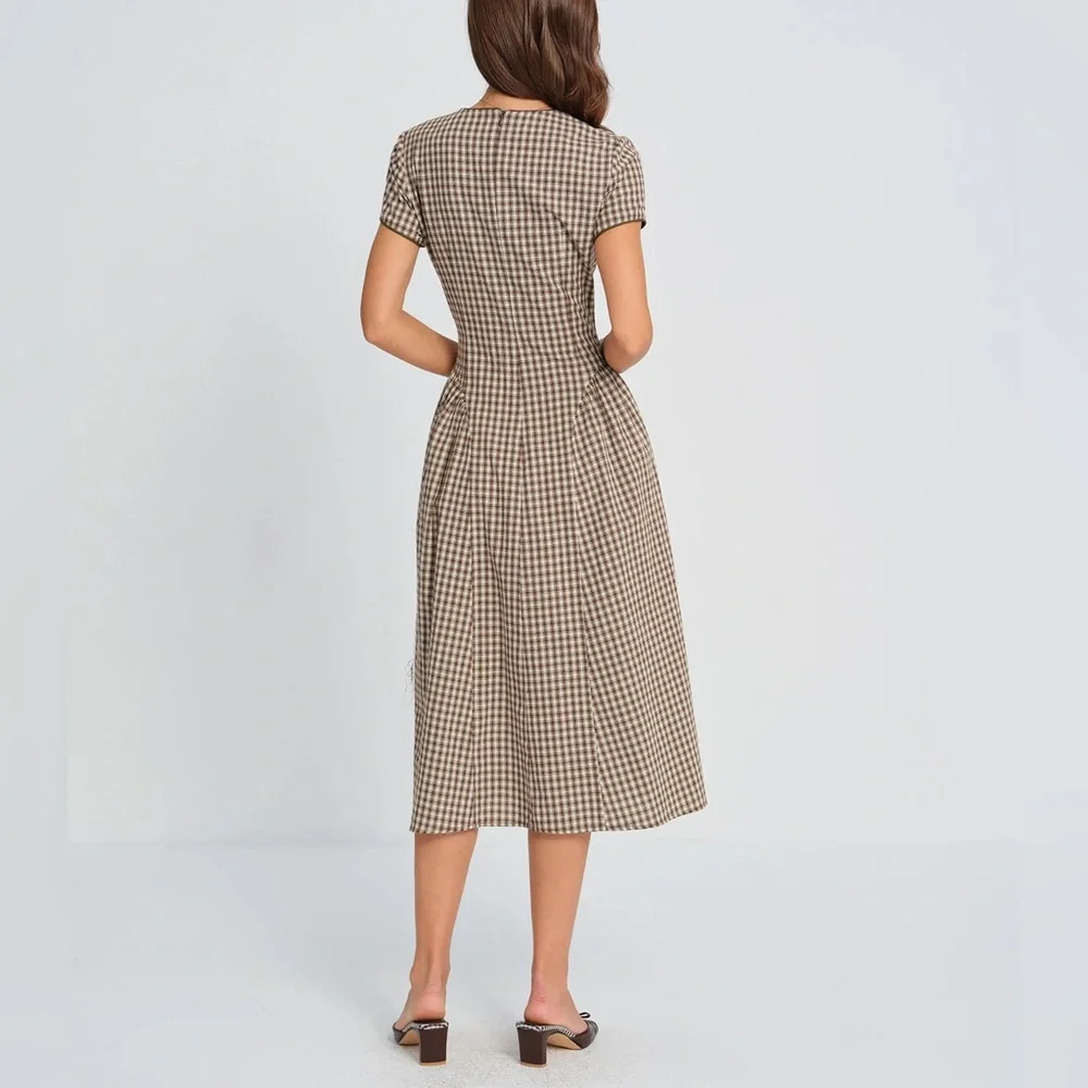 RIHOAS Brown and Cream Gingham Midi Dress - Picture 5 of 7
